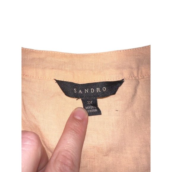 Sandro Linen Blend Roll Tab Top Plus Size 3X Peach Orange V Neck - Picture 3 of 6